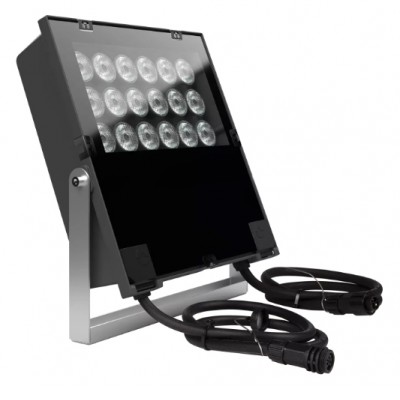 MACHAC 133W RGB DMX-RDM IP67 Venkovní svítidlo, reflektor plochý, nastav. směr svícení, těleso kov, černá, krycí sklo čiré, LED 133W, teplá 3000K/neutrální 4000K, RGBW, DMX-RDM, vyzař. úhel 24°/eliptický 44°/60°, Ra80, 230V, IP67, 390x439x94mm.