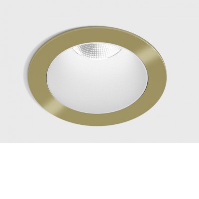 BASTOG R BI 8W IP44 Stropní, podhledové, bodové svítidlo, těleso hliník, povrch rámeček mosaz, komínek bílá, LED 8W, 640lm, neutrální 4000K, vyzař. úhel 50°, UGR<19, 230V, IP44, rozměry d=48mm, h=67mm.