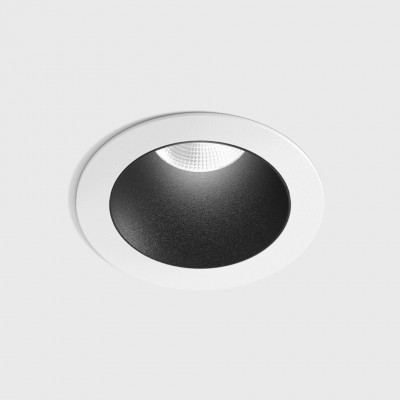 BASTOG R BI 8W IP44 Stropní, podhledové, bodové svítidlo, těleso hliník, povrch rámeček bílá, komínek černá, LED 8W, 640lm, teplá 2700K, vyzař. úhel 50°, UGR<19, 230V, IP44, rozměry d=48mm, h=67mm.