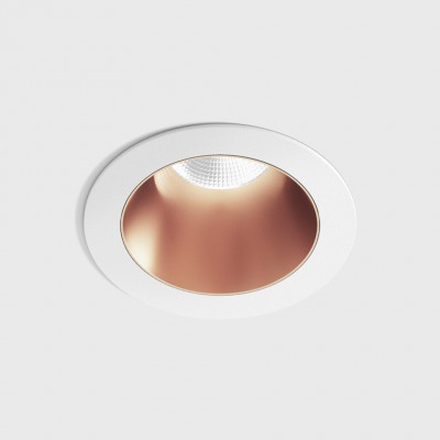 BASTOG R BI 8W IP44 Stropní, podhledové, bodové svítidlo, těleso hliník, povrch rámeček bílá, komínek měděná, LED 8W, 640lm, teplá 3000K, vyzař. úhel 50°, UGR<19, 230V, IP44, rozměry d=48mm, h=67mm.