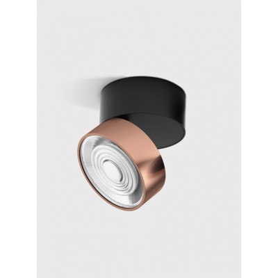 DAME PL B 7W Stropní přisazené svítidlo, výklopné, hliník, povrch černá a měděná, LED 7W, 624lm, neutrální 4000K, vyzař. úhel 45°, Ra90, 230V, IP20, rozměry d=75mm, h=70mm.
