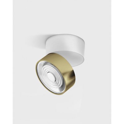 DAME PL W 7W Stropní přisazené svítidlo, výklopné, hliník, povrch bílá a mosaz, LED 7W, 624lm, teplá 3000K, vyzař. úhel 45°, Ra90, 230V, IP20, rozměry d=75mm, h=70mm.