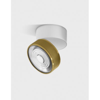 DAME PL W 7W Stropní přisazené svítidlo, výklopné, hliník, povrch bílá a mosaz, LED 7W, 624lm, teplá 3000K, vyzař. úhel 45°, Ra90, 230V, IP20, rozměry d=75mm, h=70mm.