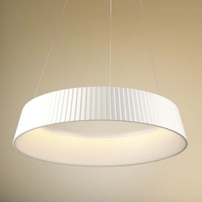 PLISSE LED Závěsné svítidlo, základna kov, stínítko textil, bílý plisovaný, difuzor plast opál, LED 45W, teplá 3000K, 2700lm, Ra80, 230V, IP20, rozměry d=650mm, h=140mm, lankový závěs l=1200mm lze zkrát