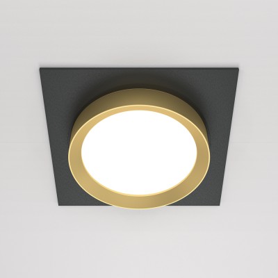 HALTE BI SQ 1x15W, GX53 Stropní podhledové bodové svítidlo, těleso kov a plast, povrch černá a zlatá, pro žárovku 1x15W, GX53, IP20, tř.2, rozměry 110x110x52mm.
