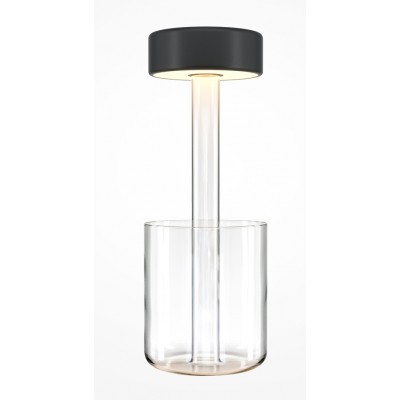 INCLINO TL 3W Stolní lampa, základna sklo čiré/černé, těleso kov, povrch černá/zlatá/bílá, difuzor plast opál, LED 3W, 120lm, teplá 3000K, stmívání, napájení USB baterie, IP20, tř.3, rozměry d=120mm, h=348mm.