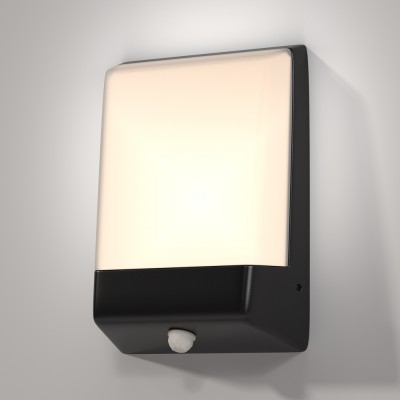 RENT WL 11W, IP44, senzor Nástěnné venkovní svítidlo se senzorem pohybu, těleso kov, povrch černá grafit, difuzor sklo opál, LED 11W, 500lm, teplá 3000K, Ra80, 230V, IP44, tř.1, rozměry 161x211x59mm