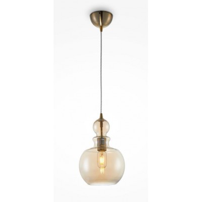 LEO II HL 1x60W E27 Závěsné svítidlo, těleso kov, povrch bronz, sklo jantar, pro žárovku 1x60W, E27, 230V, IP20, tř.1, rozměry d=215mm, vč závěs kabelu l=1534mm, lze zkrátit.
