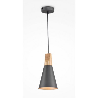 LEOSE HL 1x60W, E27 Závěsné svítidlo, těleso kov, povrch šedá, detaily dřevo světlé, pro žárovku 1x60W, E27, 230V, IP20, tř.1, rozměry d=140mm, h=165mm, vč závěs kabelu l=1420mm, lze zkrátit.