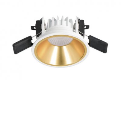 BORAS BI 8W CCT 1-10V/PWM Stropní podhledové bodové svítidlo, hliník, bílá, reflektor zlatá, LED 8W, 810lm, přep. teplota CCT teplá 2700K/3000K/neutr 4000K, stmív. 1-10V/PWM, UGR<19, Ra80, 230V, IP44, d=90mm, h=65mm.