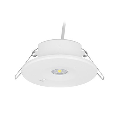 LUBEA 2W EM CORRIDOR/OPEN AREA Vestavné podhledové nouzové svítidlo, plast černá, charakteristika OPEN AREA nebo CORRIDOR, SE - pouze nouzové svícení, LED 2W, 160lm, denní 6000K, záloha 3h, 230V, zvýšené krytí IP54, tř.2, d=98mm, h=43mm.