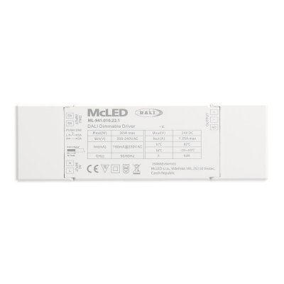 LED zdroj I DALI-PUSH 30W, 24V Napájecí zdroj pro LED, vstup 230V, 30W, 1,25A, výstup 1 nebo 2 kanály, stmívání DALI/PUSH, 24V, IP20, tř.2, rozměry 170x53,4x28mm