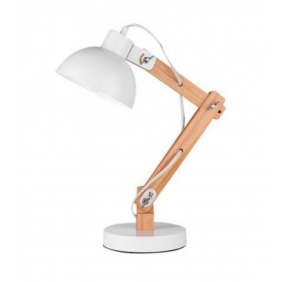 LILA TABLE Stolní lampa, nastavitelný směr svícení, základna kombinace kov a dřevo, stínítko kov, povrch přírodní s bílou, pro žárovku 1x40W, E27, 230V, IP20, rozměry d=160mm h=590mm