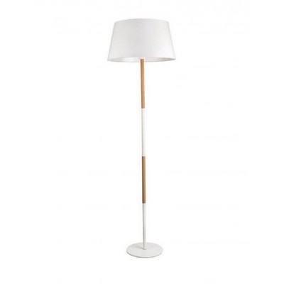 RAYLA stojací Stojací lampa, základna kov, povrch bílá s dřevěným detailem, stínítko textil bílá, pro žárovku 1x40W, E27, 230V, IP20, tř.1, rozměry d=450mm h=1550mm