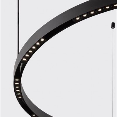 RINGOLI LED 24W/36W/42W UGR<12 Závěsné svítidlo, těleso hliník, černá, dle typu pro max 4/6/7 segmenty LED á 6W svítí dolů + 10W/15W/18W svítí nahoru, teplá 3000K, Ra90, UGR<12, 230V/24V, IP20, světelné segmenty dodávány SAMOSTANĚ