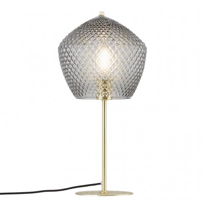 Orbiform Stolní lampa, základna kov, povrch mosaz, kouřové broušené křišťálové sklo s diamantovým vzorem, pro žárovku max.40W, E27, stínítko d=230mm, základna d=150mm h=468mm, vč vyp kabelu s text úpletem