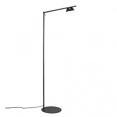 CONTINA Stojací lampa, základna kov, povrch černá mat nebo mosaz, difuzor opálové sklo bílé, pro žárovku max.5W, G9, 230V, IP20, d=100mm, úhel otočení 140°, včetně vypínače kabelu s textilním úpletem - černá/bílá, h=1500mm