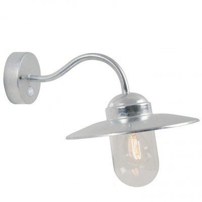 LUXEMBOURG PIR SENSOR 1X60W E27 Nástěnné venkovní svítidlo s PIR senzorem pohybu, záběr 110°, dosah 8m, čas 60s vypín 5h, těleso kov povrch galvaniz, krycí sklo čiré, pro žárovku 1x60W, E27, 230V, IP54, tř.1, rozměry 470x27