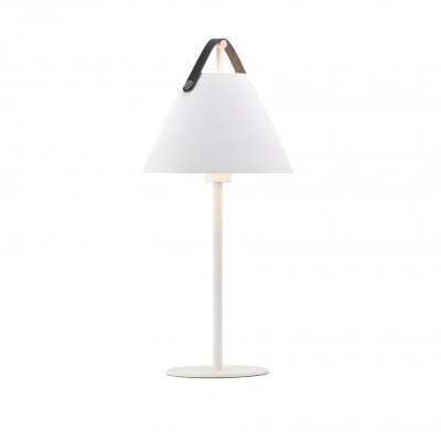 MONTE stolní 1x40W E27 Stolní lampa, těleso a stínítko kov, povrch bílá, detaily kůže žárovku 1x40W, E27, A60, 230V, IP20, tř.2, rozměry d=250mm, h=550mm, přív. kabel l=1800mm, vypínač na tělese