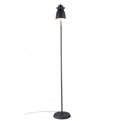 ADRIAN Stojací lampa, těleso kov, povrch černá/šedá, pro žárovku E27, max 25W, 230V, IP20, tř.2, h=1510mm, stínítko d=125mm, úhel otočení 360°, včetně vypínače kabelu s textilním úpletem - černobílá/černá, l=1800mm, lze zkrátit