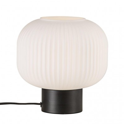 Milford Stolní lampa, těleso sklo, povrch bílá opál s černými detaily, pro žárovku E27, max. 4W, 230V IP20, tř.2, h=200mm, stínítko d=200mm, včetně vypínače kabelu s textilním úpletem - bílá, l=1500mm