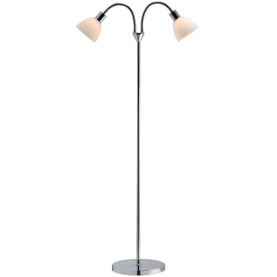 RAY FLOOR Stojací lampa, nastavitelný směr svícení, flex rameno, husí krk, základna kov chrom, difuzor sklo opál, pro žárovku 2x40W, E14, 230V, IP20, tř.2, rozměry 120x1550x250mm