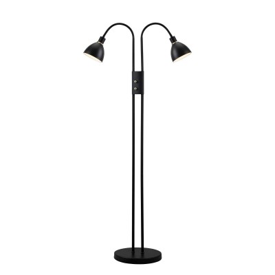 RAY Dim Floor Stojací lampa, nastavitelný směr svícení, flex rameno, husí krk, základna kov černá, stínítko kov černá, pro žárovku 2x40W, E14, stmívatelné, 230V, IP20, tř.2, rozměry 120x1640x250mm, vč.sv.z