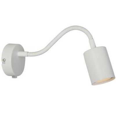 EXPLORE Nástěnné, bodové svítidlo, základna kov, povrch bílá, černá, zelená, flexibilní rameno, husí krk, pro LED 1x7W, GU10 ES50, 230V, IP20, tř.1, hlavice d=55mm, rameno l=200mm, vč. vypínače, kabel transparentní l=2000mm,