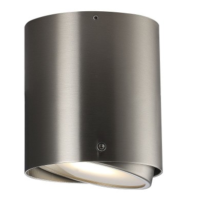 IP S4 VÝPRODEJ Stropní svítidlo, nastavitelný sklon svícení +-20°, těleso kov, nebo broušená ocel, difuzor plast, pro LED 1x8W, GU10 ES50, 230V, do koupelny IP44, tř.2, rozměry d=100mm, h=110mm