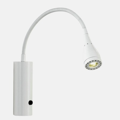 MENTO VÝPRODEJ Nástěnné svítidlo, těleso kov, flexibilní rameno husí krk, povrch bílá, LED 3W 130lm/cca 8W žár, 230V, IP20, rozměry 190x300mm, vč vypínače, kabel+ vidlice 230V