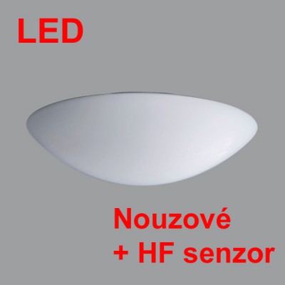 AURA 4 LED-1L15C07K75/072/NK1W HF 4000 Stropní svítidlo, SA běžné i nouz svíc, záloha 1W/3h +HF senz pohybu 10s-10min, zákl. kov, bílá, difuzor sklo opál, LED 21W, 2920lm/2160lm neutr 4000K, Ra80, 230V, IP43, tř.1, "F", d=420mm, h