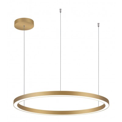 EXCOTO HL 60W Tuya WiFi, CCT Závěsné svítidlo, kov, zlatá, dif plast opál, Tuya, WiFi, LED 60W, 3840lm, přepín CCT. teplota teplá 3000K- neutr 4000K, stmív RF dálk ovl dodán samost, d=780mm, vč závěs lanka l=1500mm, lze zkr