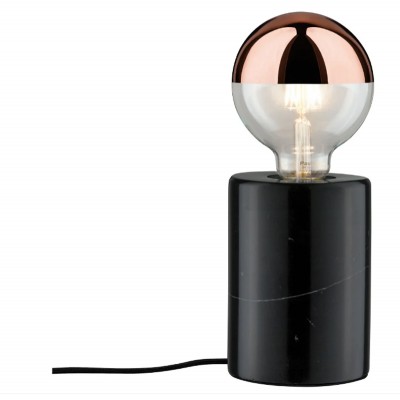 NORDIN Stolní lampa s objímkou, těleso mramor černý, pro žárovku 1x20W, E27, 230V, IP20, tř.2, rozměry d=95mm, h=130mm, vypínač na kabelu.