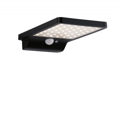 CYNAMO 4,8W, IP44, PIR, SOLAR Venkovní nástěnné solární svítidlo, PIR senzor pohybu, záběr 120°, dosah 2m, těleso plast černá, difuzor plast opál, LED 4,8W, 338lm, teplá 3000K, napájení solární panel, IP44, rozměry 105x29x173mm.