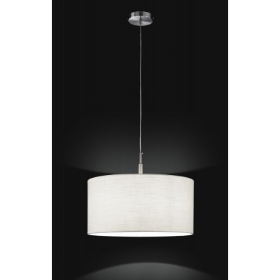 DRIBURG PL Závěsné svítidlo, základna kov, povrch chrom broušený, stínítko textil bílá, pro žárovku 1x40W, E27, 230V, IP20, rozměry d=500mm, h=250mm, vč závěs kabelu h=1500mm, lze zkrátit.