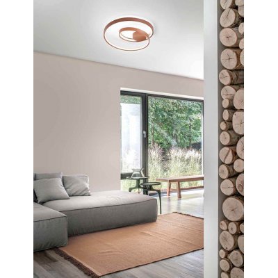 RAPPEN PL 55W CCT Stropní svítidlo, základna hliník, povrch skořicová mat, dif. plast opál, LED 55W, 4400lm, přepín. CCT teplá 3000K/neutr 4000K/denní 6000K, stmív. TRIAC, Ra80, 230V, IP20, rozměry d=600mm, h=270mm.