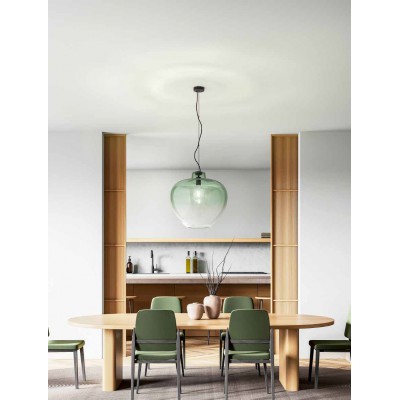 BARTES HL 1x40W E27 Závěsné svítidlo, základna kov, povrch černá, difuzor sklo zelené, pro žárovku 1x40W, E27, 230V, IP20, tř.1, rozměry d=500mm, h=500mm, vč závěs kabelu l=1500mm, lze zkr.
