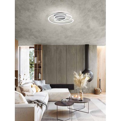 ZANOT PL 63W Stropní svítidlo, těleso hliník, povrch metalická šedá, difuzor plast opál, LED 63W, 3600lm, teplá 3000K, stmív., Ra80, 230V, IP20, tř.1, rozměry d=600mm, h=170mm.
