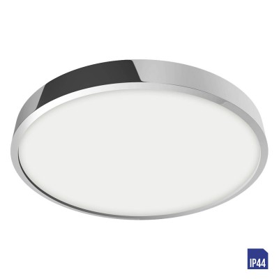 LENYS Stropní svítidlo, těleso hliník, povrch chrom lesk, difuzor plast opál, LED 24W, 2100lm, neutrální 4000K Ra80, 230V, do koupelny IP44, tř.1, rozměry d=240mm, h=24mm