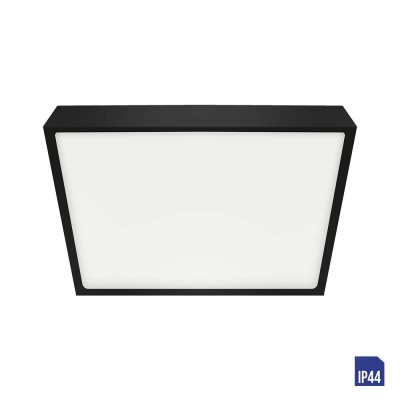 LENYS Stropní svítidlo, těleso hliník, povrch černá, difuzor plast opál, LED 12W, 1020lm, neutrální 4000K Ra80, 230V, do koupelny IP44, tř.1, rozměry 140x140x24mm