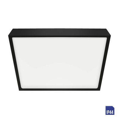 SANSE SQ Stropní, čtvercové svítidlo, těleso hliník, povrch černá, difuzor plast opál, LED 18W, 1530lm, neutrální 4000K Ra80, 230V, do koupelny IP44, tř.1, rozměry 190x190x24mm