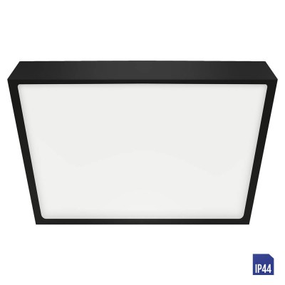 SANSE SQ Stropní, čtvercové svítidlo, těleso hliník, povrch černá, difuzor plast opál, LED 24W, 2040lm, neutrální 4000K Ra80, 230V, do koupelny IP44, tř.1, rozměry 240x240x24mm