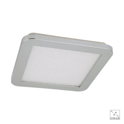 MADRAS Stropní, čtvercové svítidlo, těleso kov, povrch chrom, difuzor plast opál s detailem z krystalů, LED 18W, neutrální 4000K, 1300lm, Ra80, 230V, do koupelny IP44, rozměry 300x300x25mm.