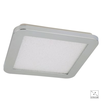 MADRAS Stropní, čtvercové svítidlo, těleso kov, povrch chrom, difuzor plast opál s detailem z krystalů, LED 24W, neutrální 4000K, 1800lm, Ra80, 230V, do koupelny IP44, rozměry 400x400x25mm.