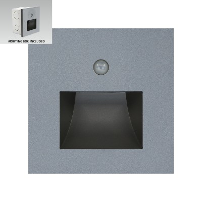 STEP LIGHT Vestavné svítidlo do stěny, PIR senzor, čas 30s,  těleso plast bílá/šedá/černá, LED 1W, neutrální 4000K, 60lm, 230V, IP20, Ra80, tř.2, rozměry 87x87x43mm, vč. montážního boxu.