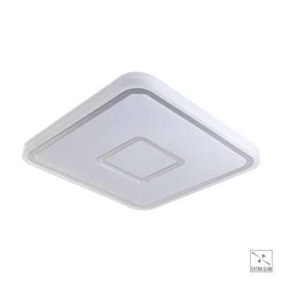 MOZAN Stropní přisazené, čtvercové svítidlo, těleso kov, povrch bílá a chrom, difuzor plast opál, LED 36W/4000lm, 48W/5250lm, neutrální 4000K, Ra80, 230V, IP20, tř.1, rozměry dle typu.