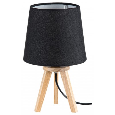 LYCHEE Stolní lampa, těleso dřevo světlé, stínítko textil černá, pro žárovku 1x25W, E14, 230V, IP20, tř.2, rozměry d=140mm, h=230mm.