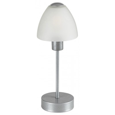 LYDIA Stolní lampa, těleso kov, povrch černá/stříbrná, stínítko sklo opál, pro žárovku 1x40W, E14, dotyk. stmívatelné, 230V, IP20, tř.2, rozměry d=120mm, h=325mm.