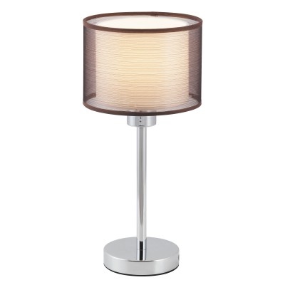 ANASTASIA STOLNÍ lampa Stolní lampa, těleso kov, povrch chrom lesk, stínítko textil vnější hnědá, vnitřní bílá, pro žárovku 1x60W, E27, 230V, IP20, tř.1. rozměry d=180mm, h=390mm, vypínač na kabelu