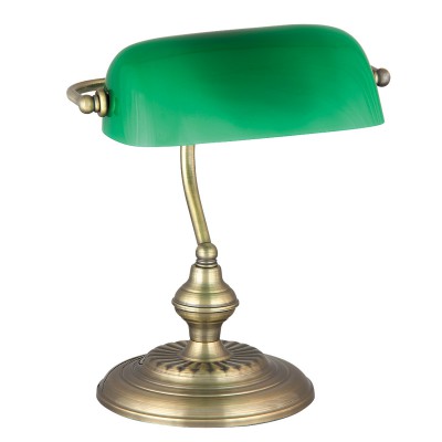 BANK Stolní lampa, těleso kov, povrch bronz mat, difuzor sklo zelená, pro žárovku 1x60W, E27, 230V, IP20, tř.1. 1 rameno, rozměry w=270mm h=330mm